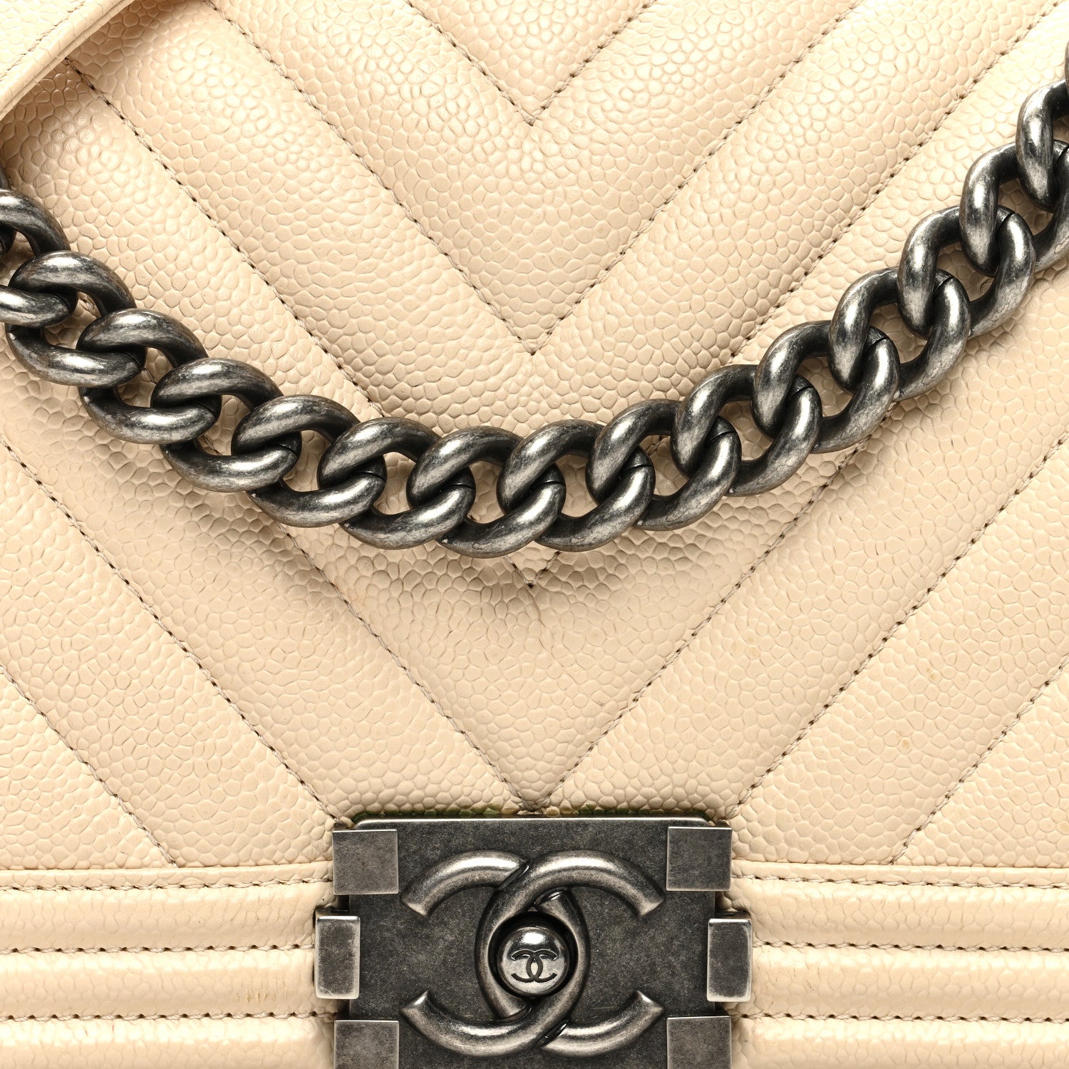 Chanel Caviar Chevron Quilted Medium Boy Flap Light Beige 8 of 10