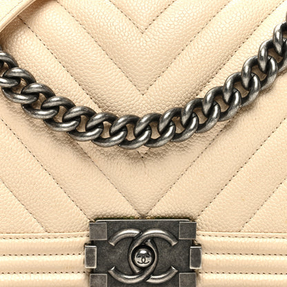 Chanel Caviar Chevron Quilted Medium Boy Flap Light Beige 8 of 10