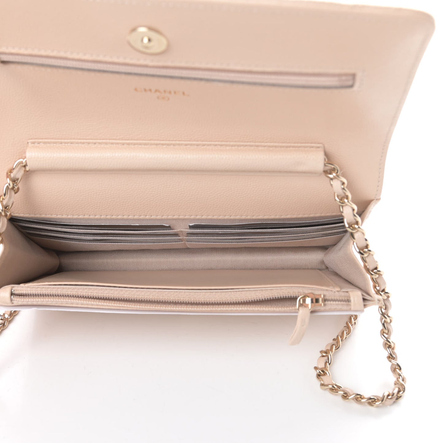 Caviar Quilted Coco Candy Wallet On Chain WOC Beige