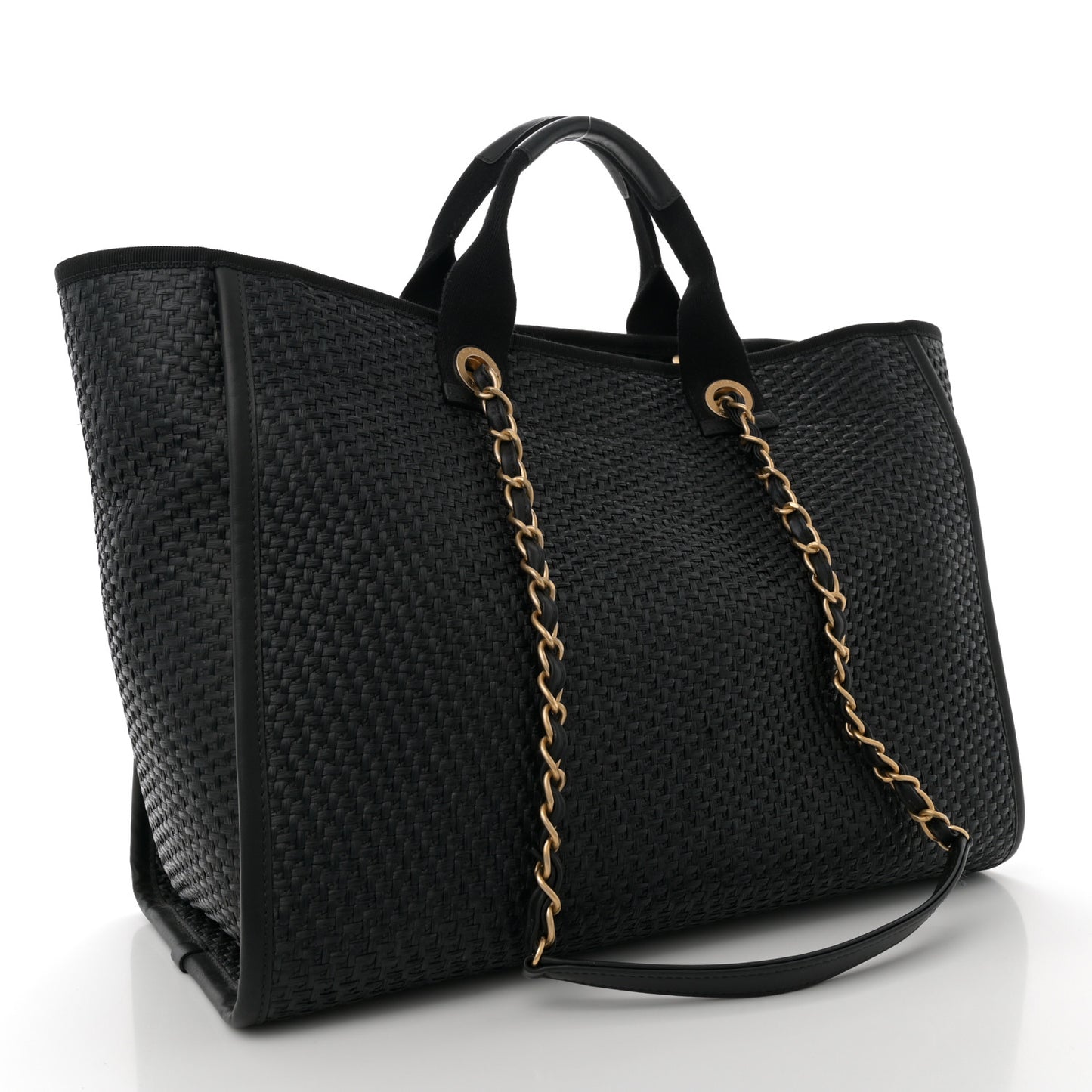 Straw Raffia Calfskin Chain Medium Deauville Black