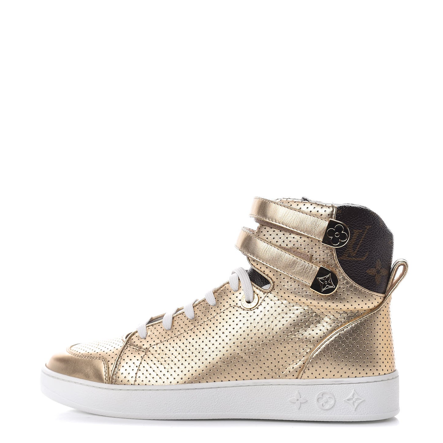 Calfskin Monogram Boombox High Top Sneakers 37 Gold