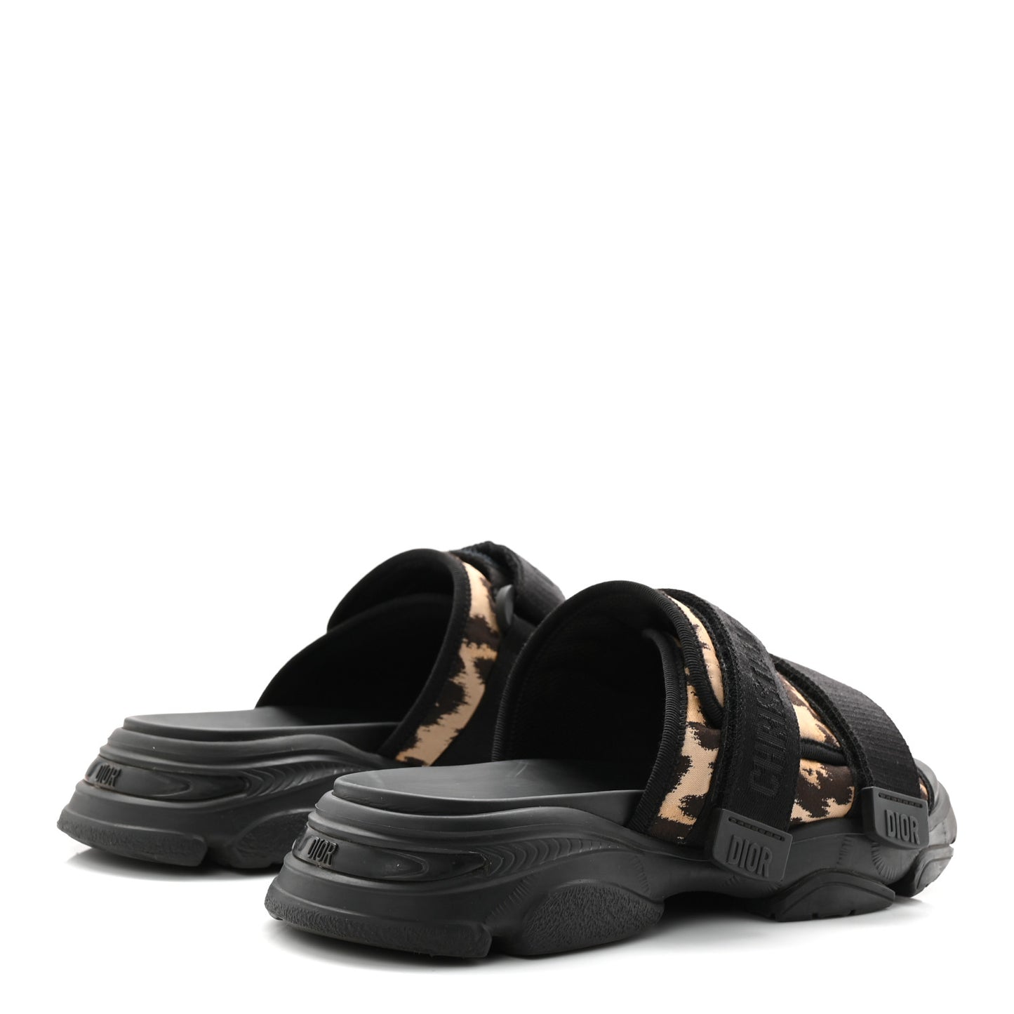 Technical Fabric Nylon Leopard Print D-Wander Slide Sandals 39 Black Brown