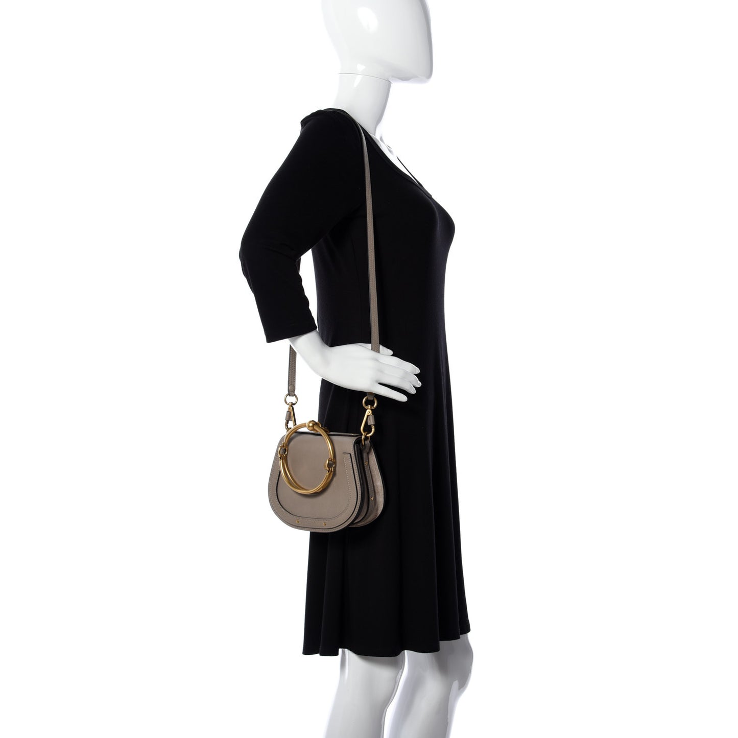 Calfskin Suede Small Nile Bracelet Bag Motty Grey