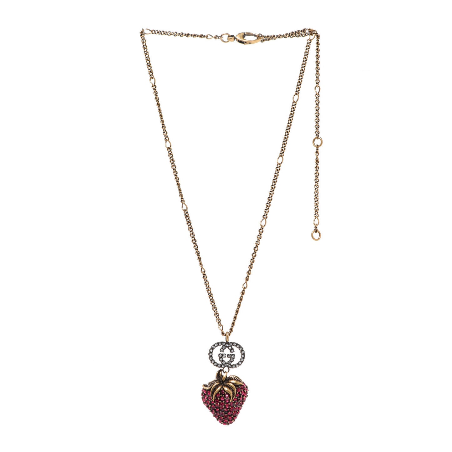 Crystal Embellished Strawberry Necklace Red Aged Gold
