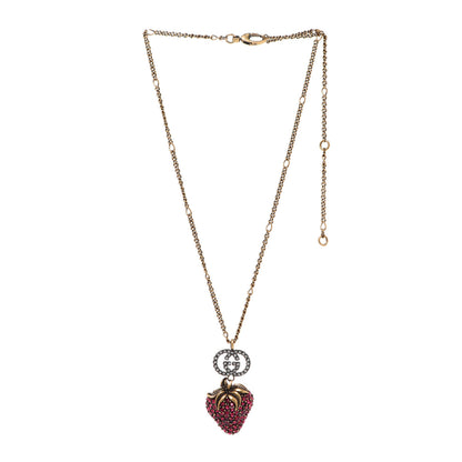 Gucci Crystal Embellished Strawberry Necklace Red Aged Gold 3 of 6