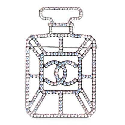 Chanel Ruthenium Crystal Perfume Bottle CC Brooch Iridescent Blue 1 of 5