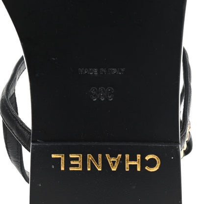 Chanel Lambskin Chain CC Logo Thong Sandals 38 Black 6 of 10