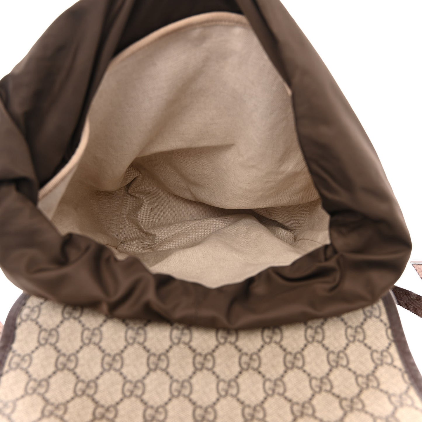 GG Supreme Monogram Medium Single Buckle Rucksack Backpack Beige Ebony Brown