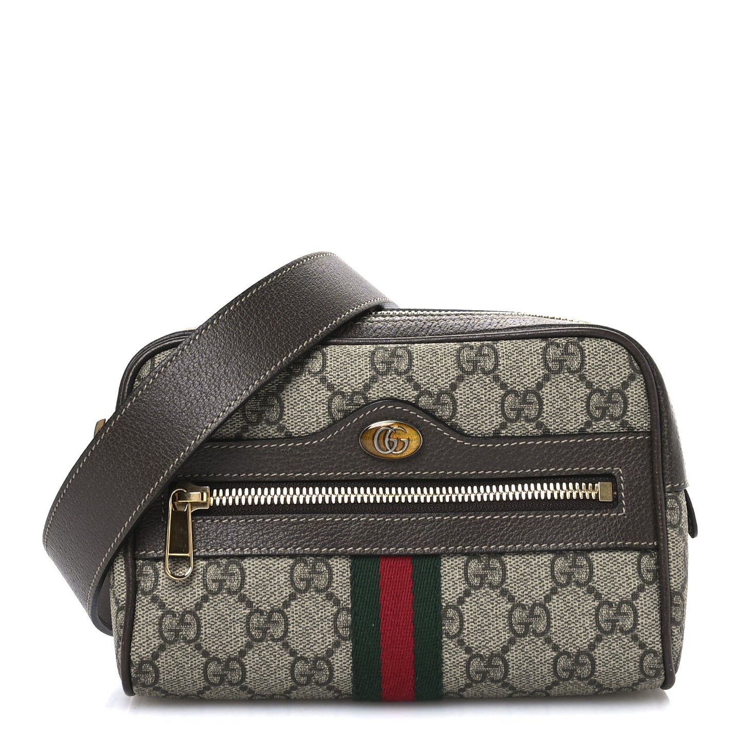 GG Supreme Monogram Web Small Ophidia Belt Bag 85 34 Dark Brown
