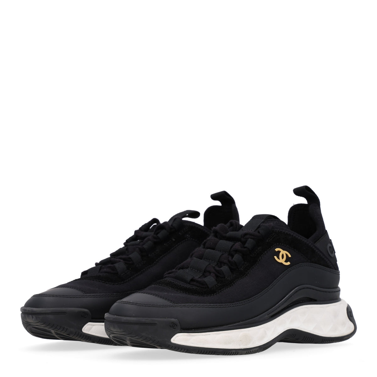 Chanel Velvet Calfskin Mixed Fibers CC Sneakers 39 Black 4 of 10