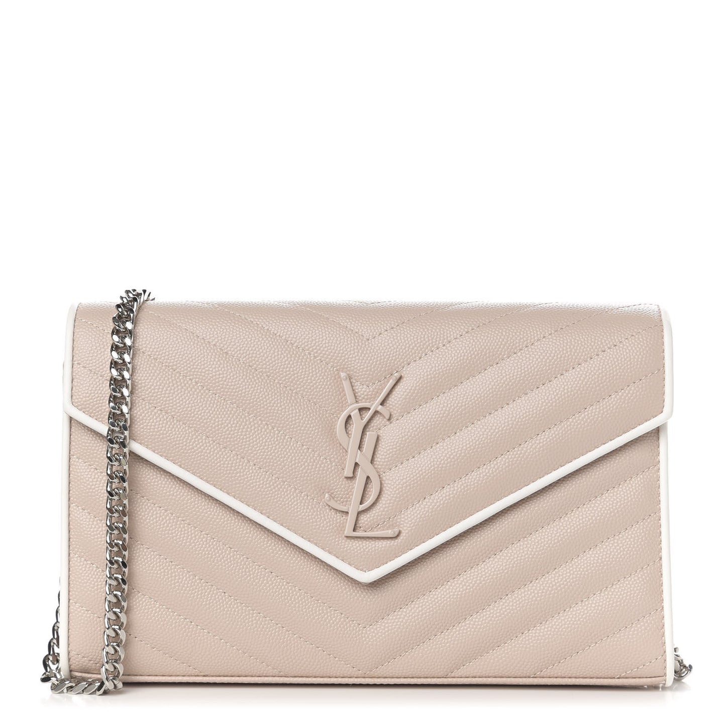 Grain De Poudre Matelasse Chevron Monogram Chain Wallet Pink and White