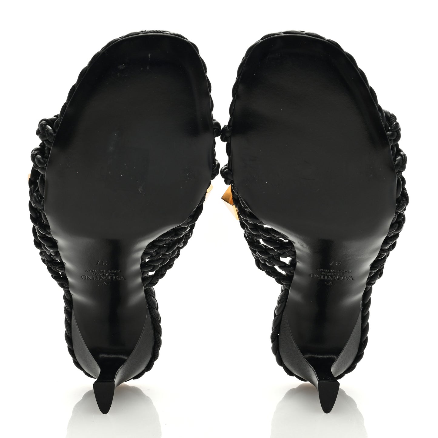 Nappa Woven Roman Stud 65mm Mule Sandals 37 Black
