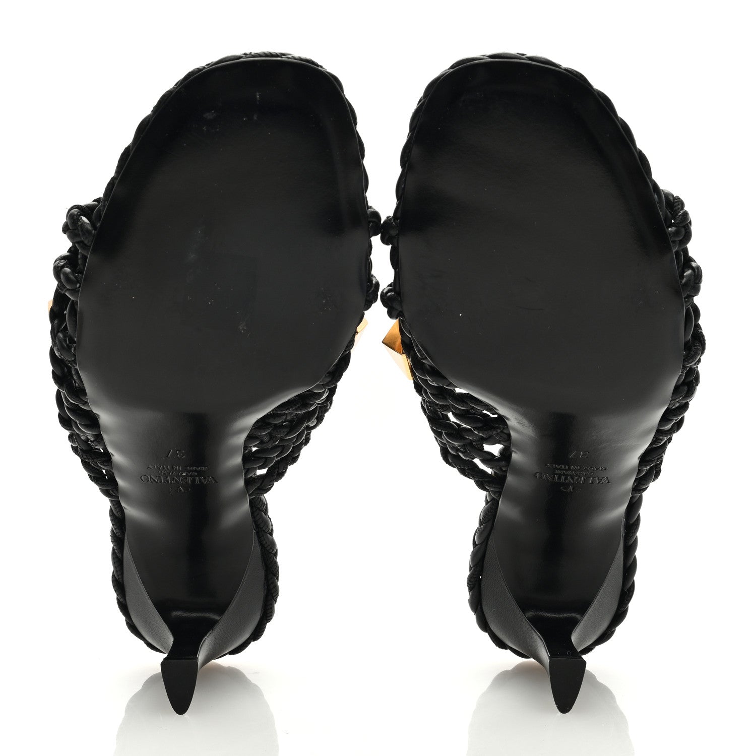 Valentino Garavani Nappa Woven Roman Stud 65mm Mule Sandals 37 Black 5 of 7