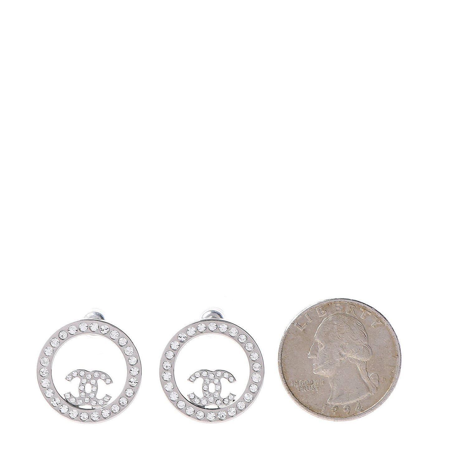 Crystal CC Round Earrings Silver