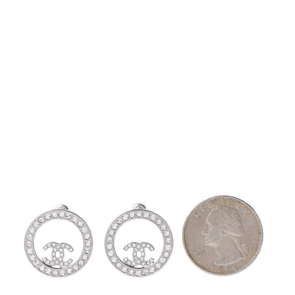 Chanel Crystal CC Round Earrings Silver 2 of 4