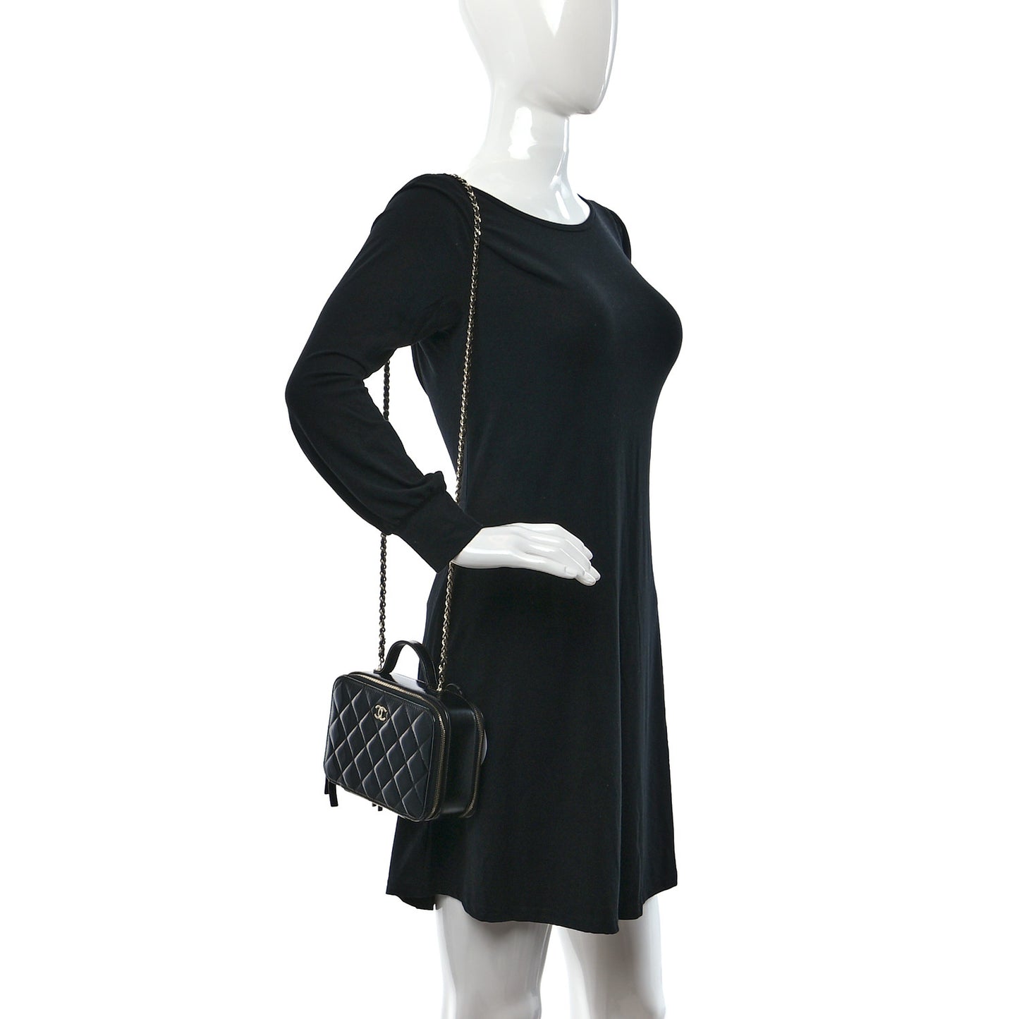 Shiny Lambskin Quilted CC Vanity Case Black