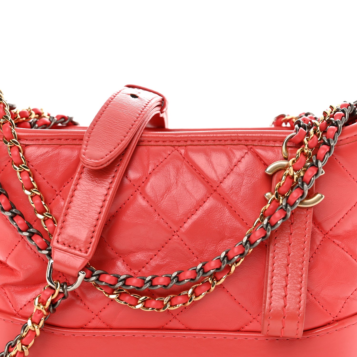 Chanel Aged Calfskin Quilted Small Gabrielle Hobo Red 8 of 11