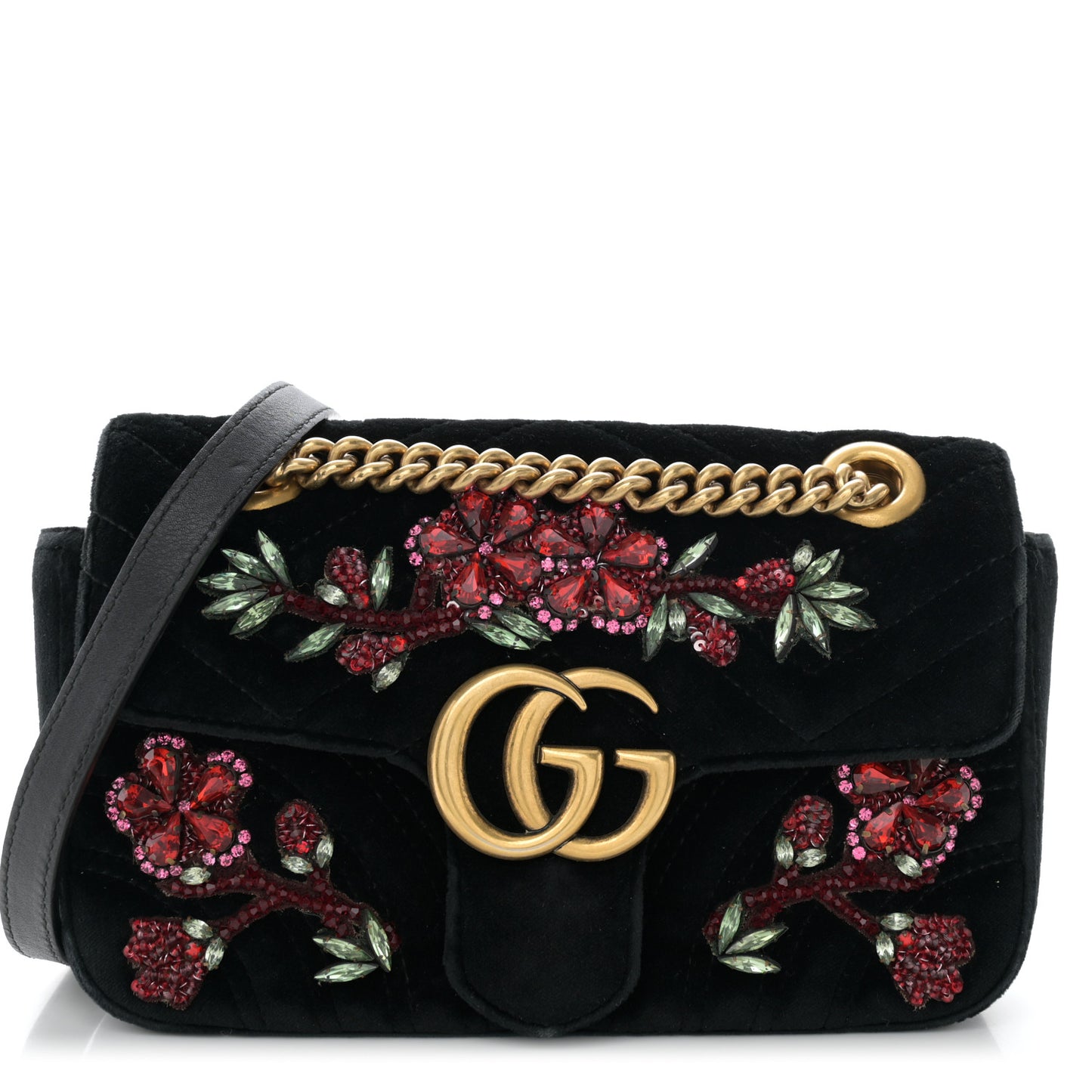 Velvet Matelasse Embroidered Mini GG Marmont Shoulder Bag Black