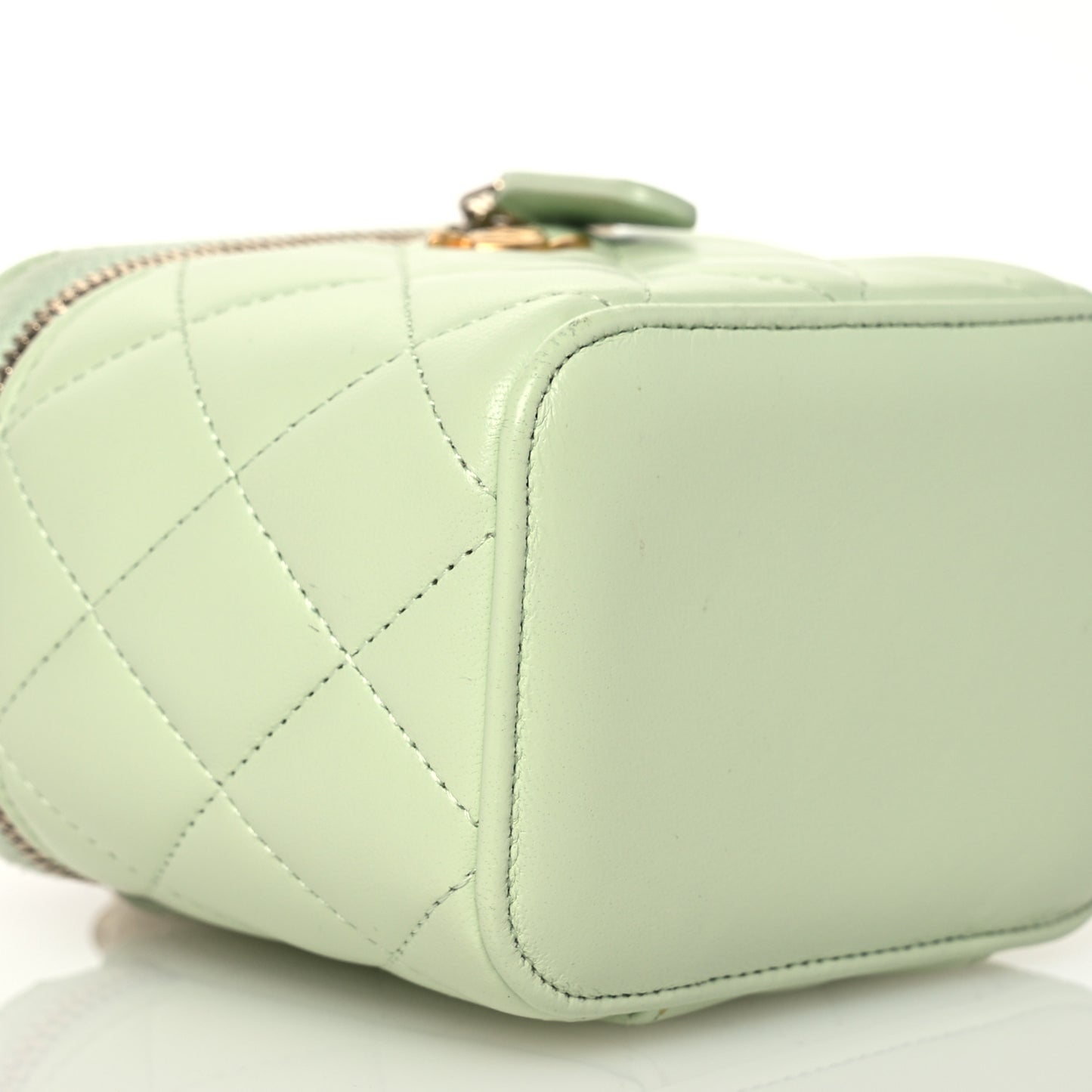 Lambskin Quilted Pearl Crush Mini Vanity Case With Chain Light Green