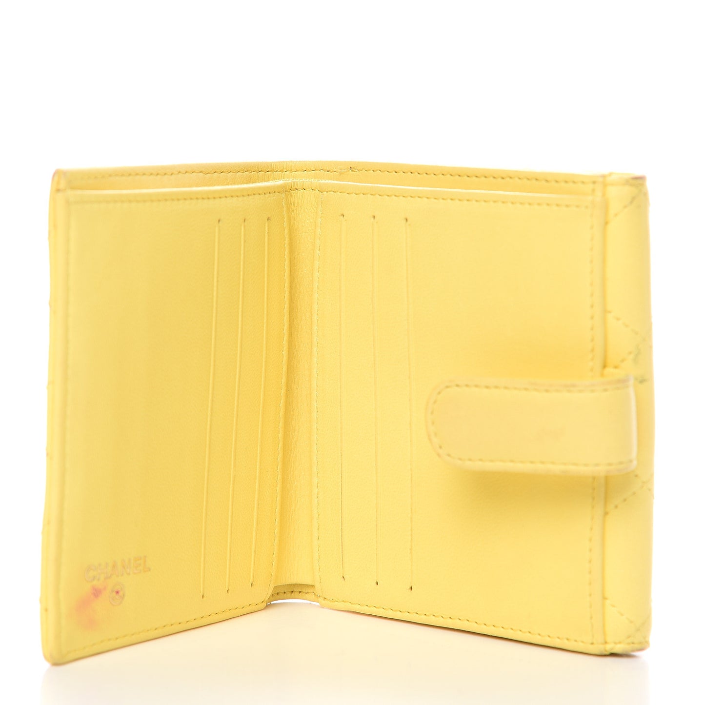 Lambskin Quilted Compact French Flap Wallet Yellow