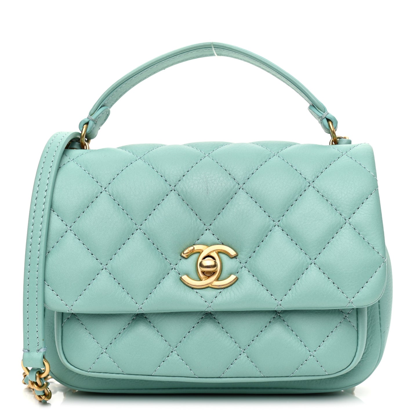 Calfskin Quilted Top Handle Flap Light Blue