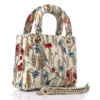 Christian Dior Calfskin Hibiscus Printed Embroidered Mini Lady Dior Beige Multicolor 3 of 8