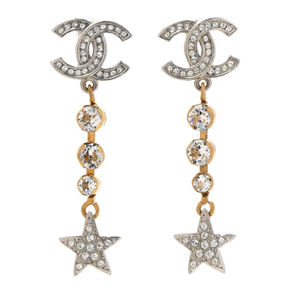 Chanel Crystal Star Drop CC Earrings Silver Gold 1 of 5