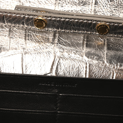 Saint Laurent Calfskin Crocodile Embossed Monogram Chain Wallet Argento 7 of 10