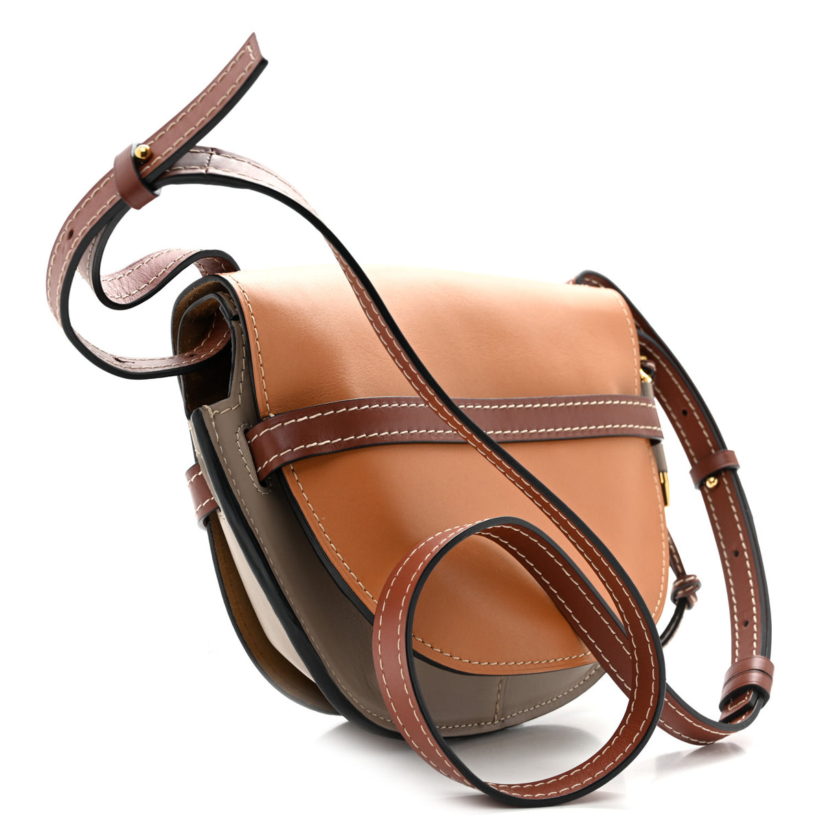 Calfskin Small Gate Crossbody Bag Amber Light Grey Rust