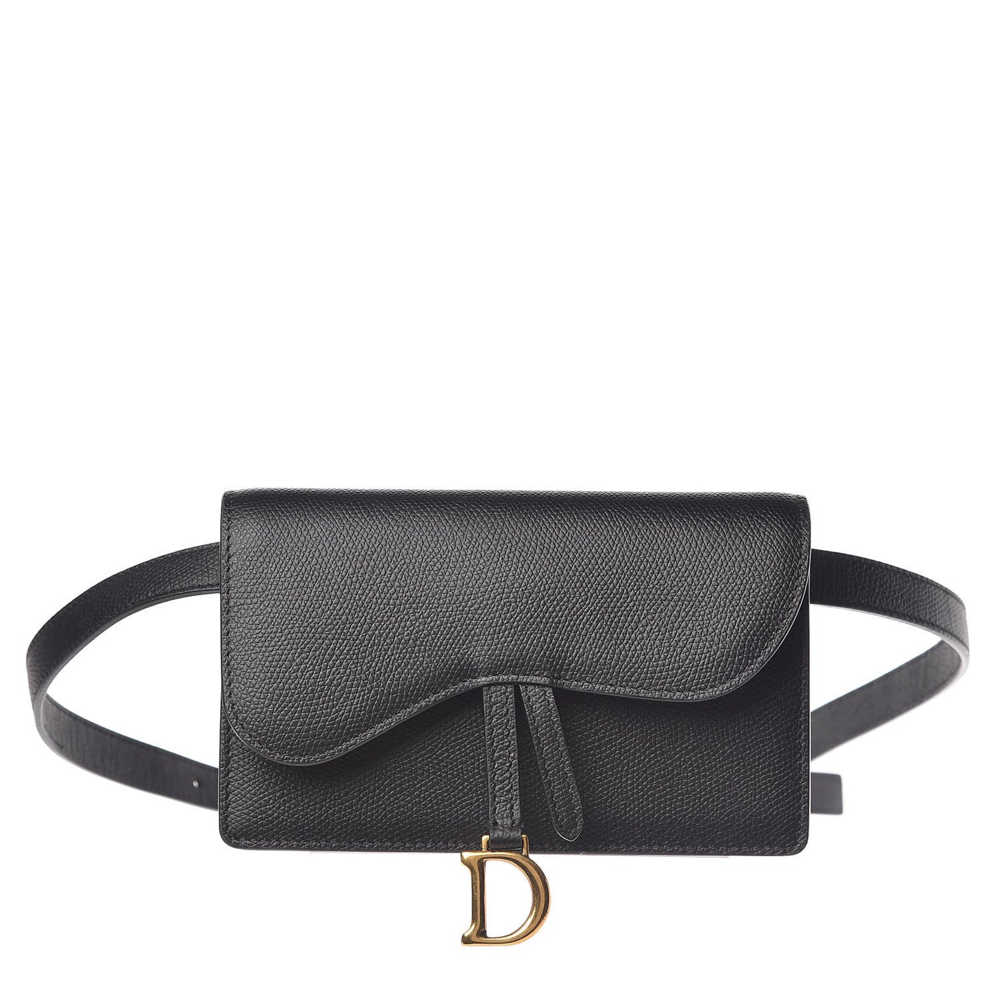 Grained Calfskin Saddle Belt Bag Black