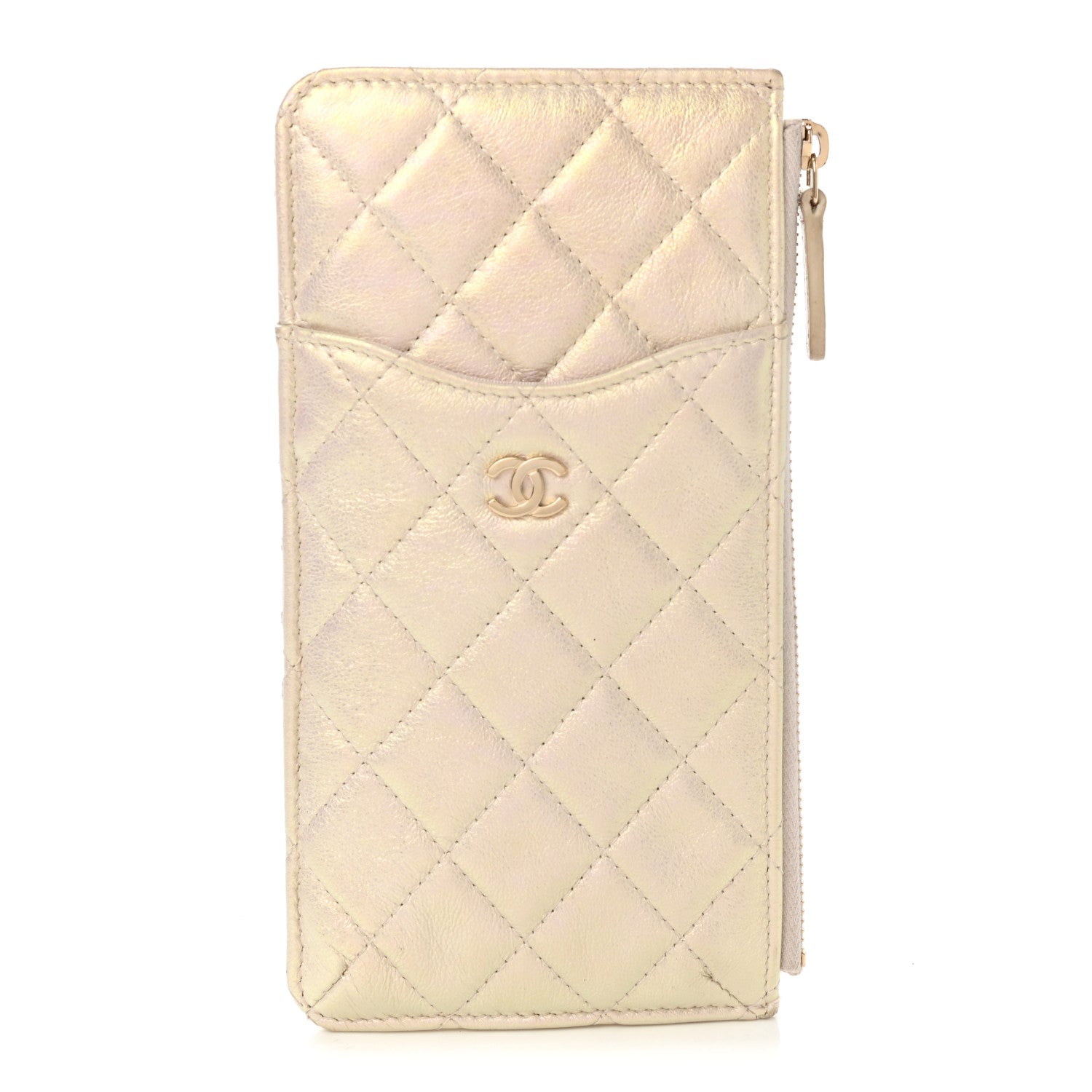 Chanel Iridescent Lambskin Quilted Classic Flat Wallet Pouch Ivory 1 of 7
