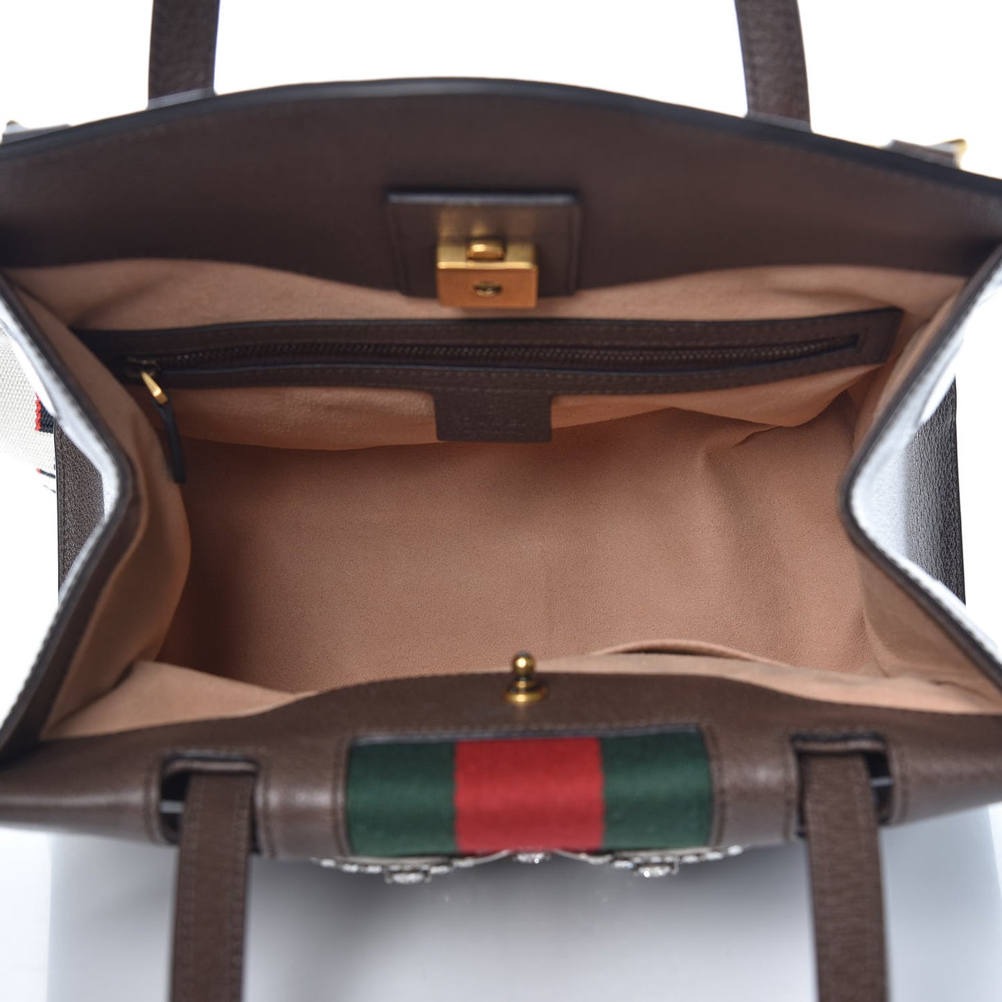 Textured Calfskin Web Crystal Butterfly Stripe Medium Totem Top Handle Bag New Acero