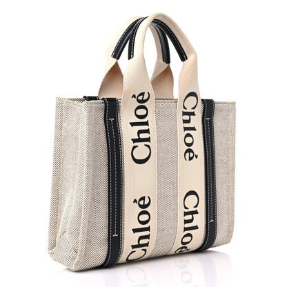 Chloe Cotton Calfskin Small Woody Ribbon Tote White Blue 3 of 11