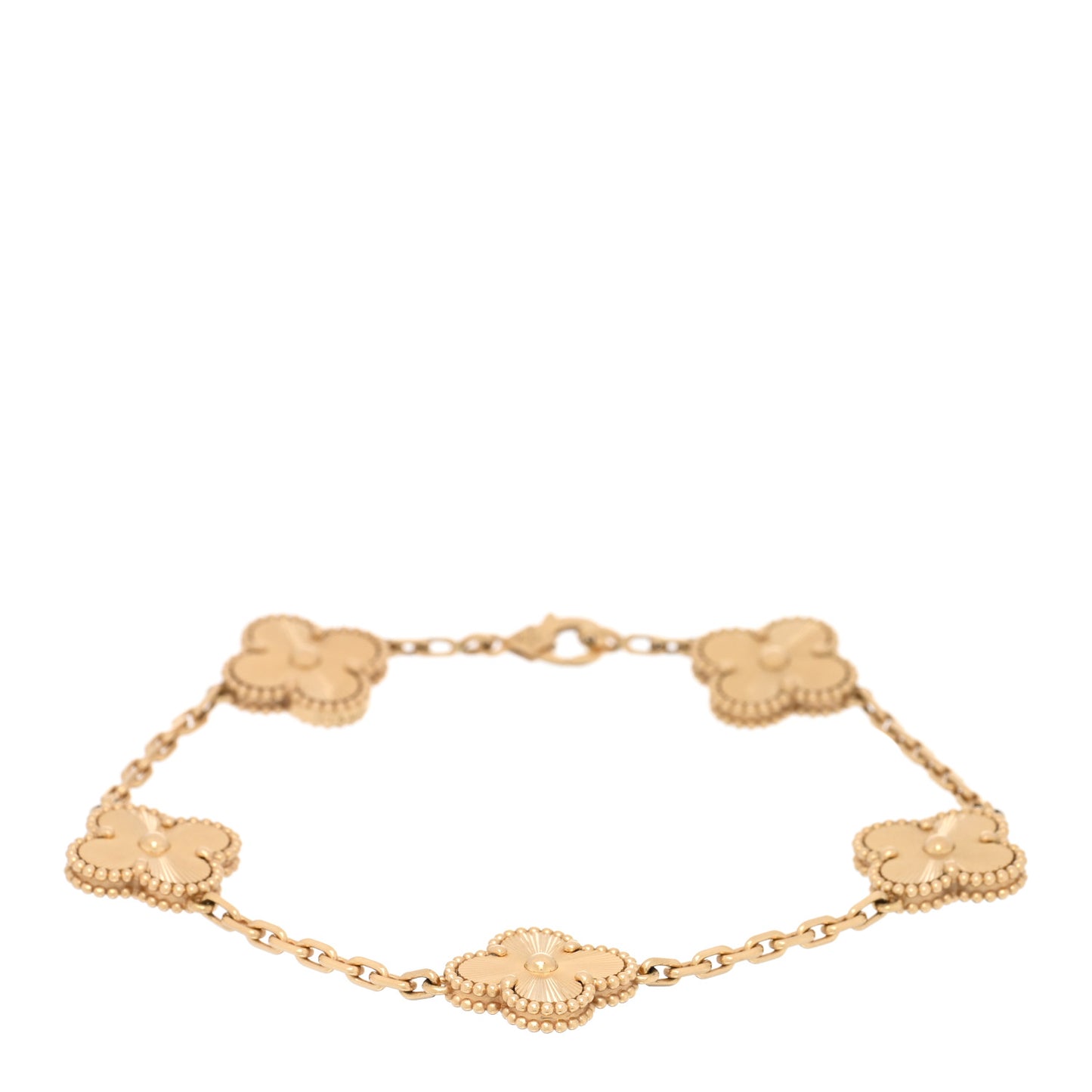 18K Yellow Gold 5 Motifs Guilloche Vintage Alhambra Bracelet