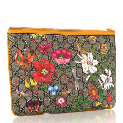 Gucci GG Supreme Monogram Flora Large Ophidia Pouch Clutch Beige Multicolor Crop 3 of 11