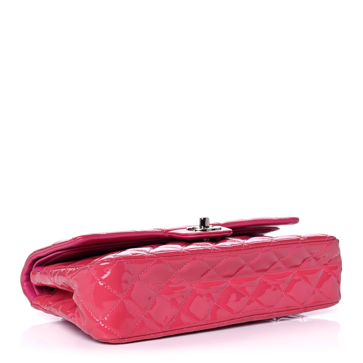 Patent Quilted Medium Double Flap Fuchsia