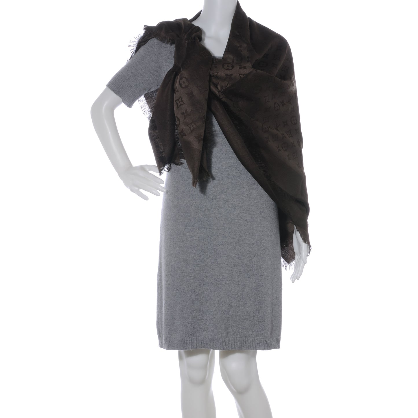 Wool Silk Monogram Shawl Chocolate