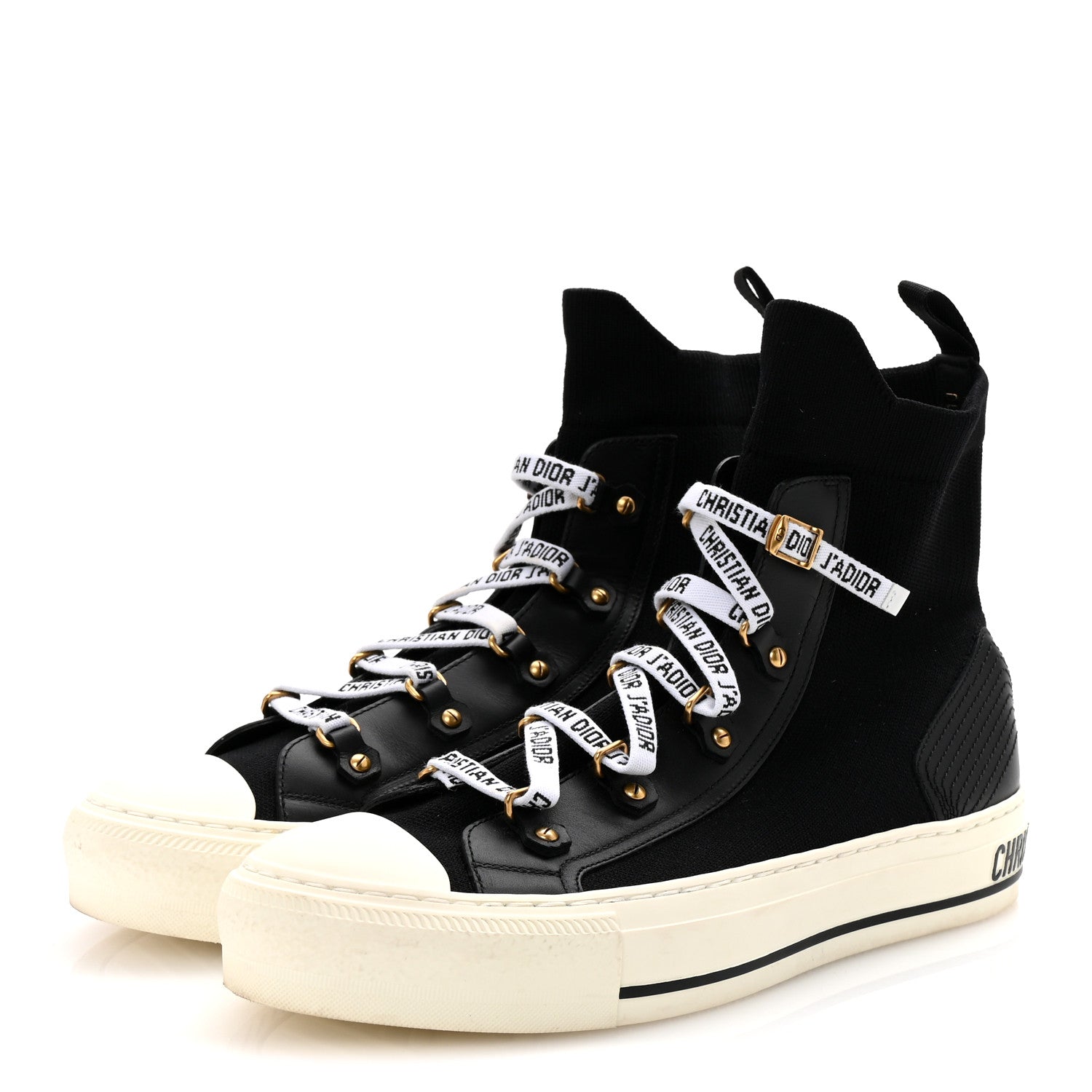 Christian Dior Technical Knit Calfskin Womens Walk'N'Dior High Top Sneakers 38.5 Black 4 of 9