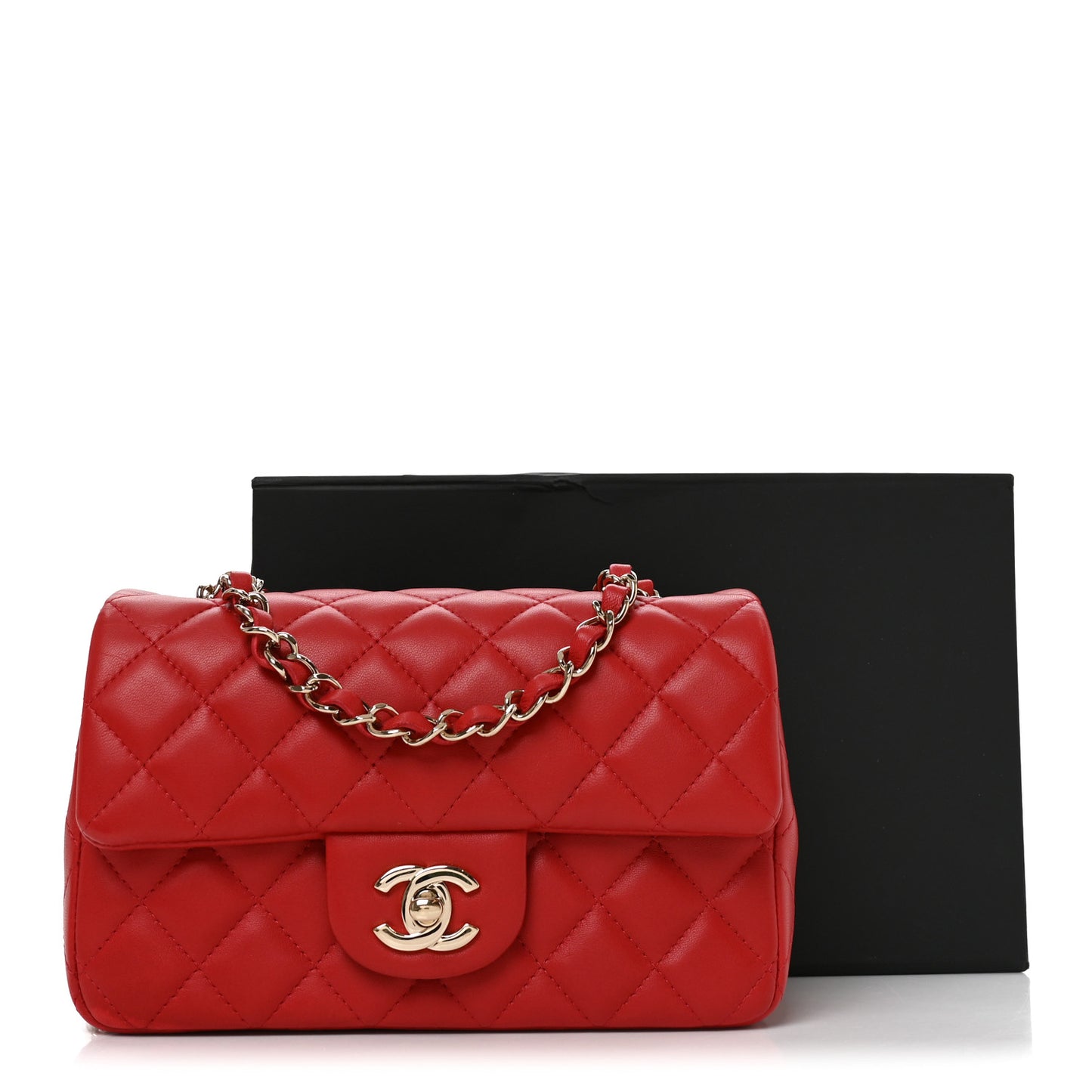 Lambskin Quilted Mini Rectangular Flap Red