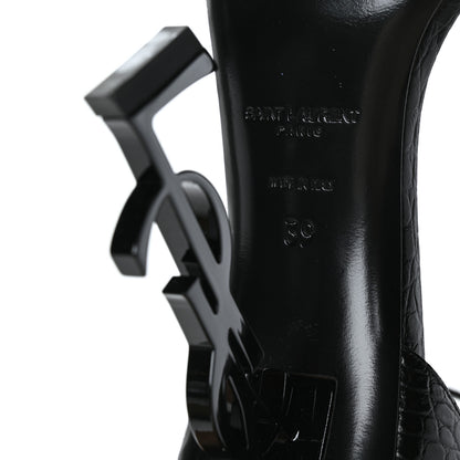 Saint Laurent Calfskin Crocodile Embossed Opyum 110 Sandals 39 Black 6 of 7