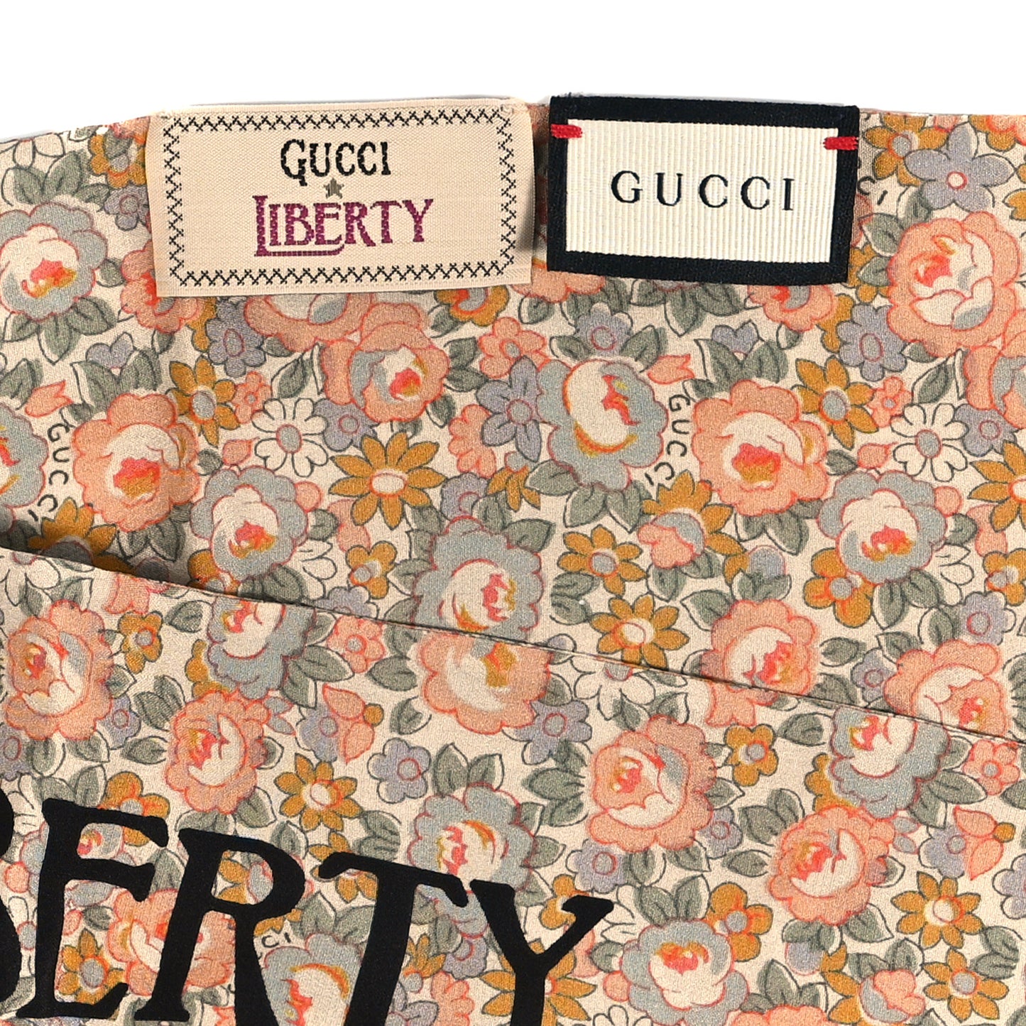 X LIBERTY OF LONDON Silk Crepe Lit Abbey Neck Bow Scarf Salmon Black