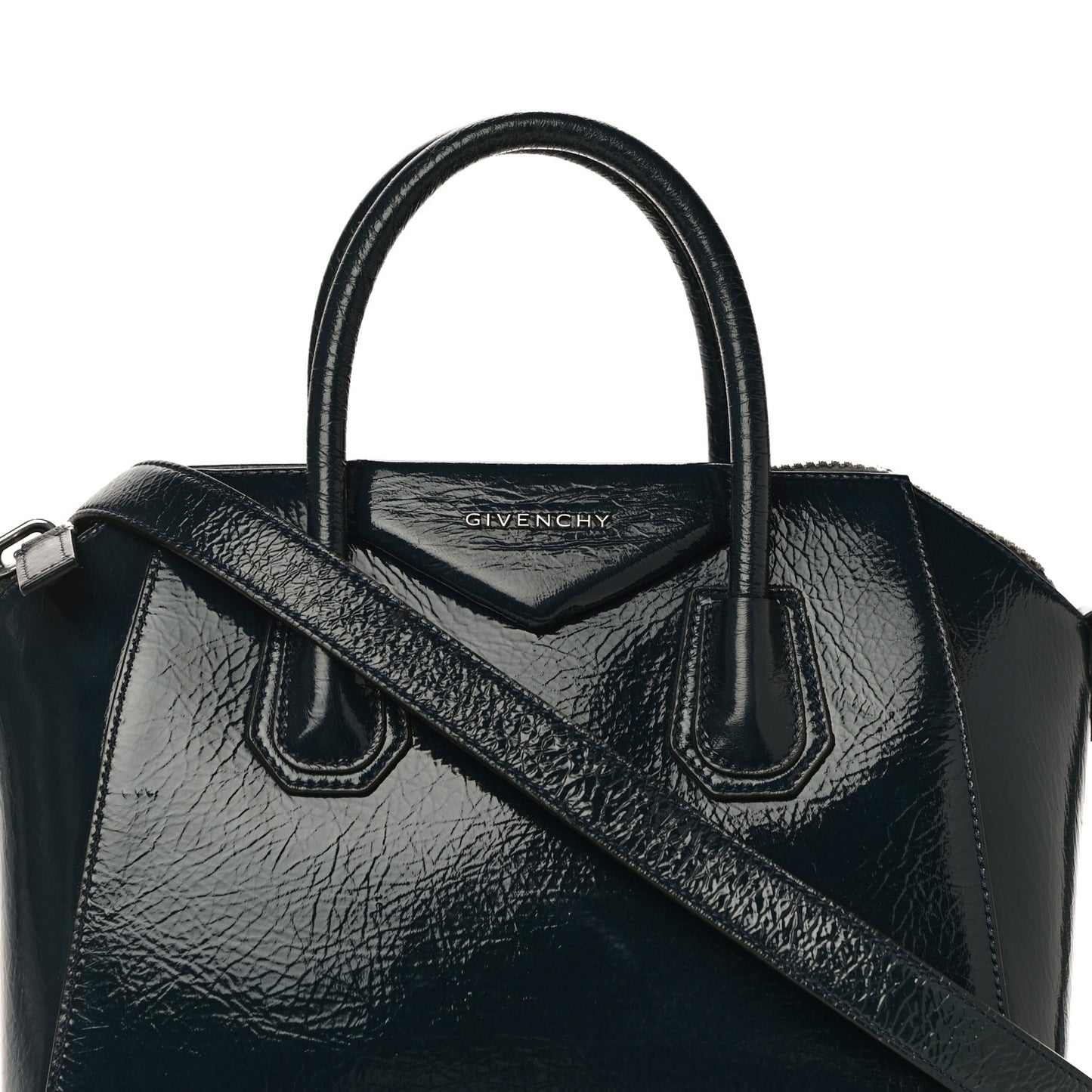 Textured Patent Calfskin Small Antigona Storm Blue