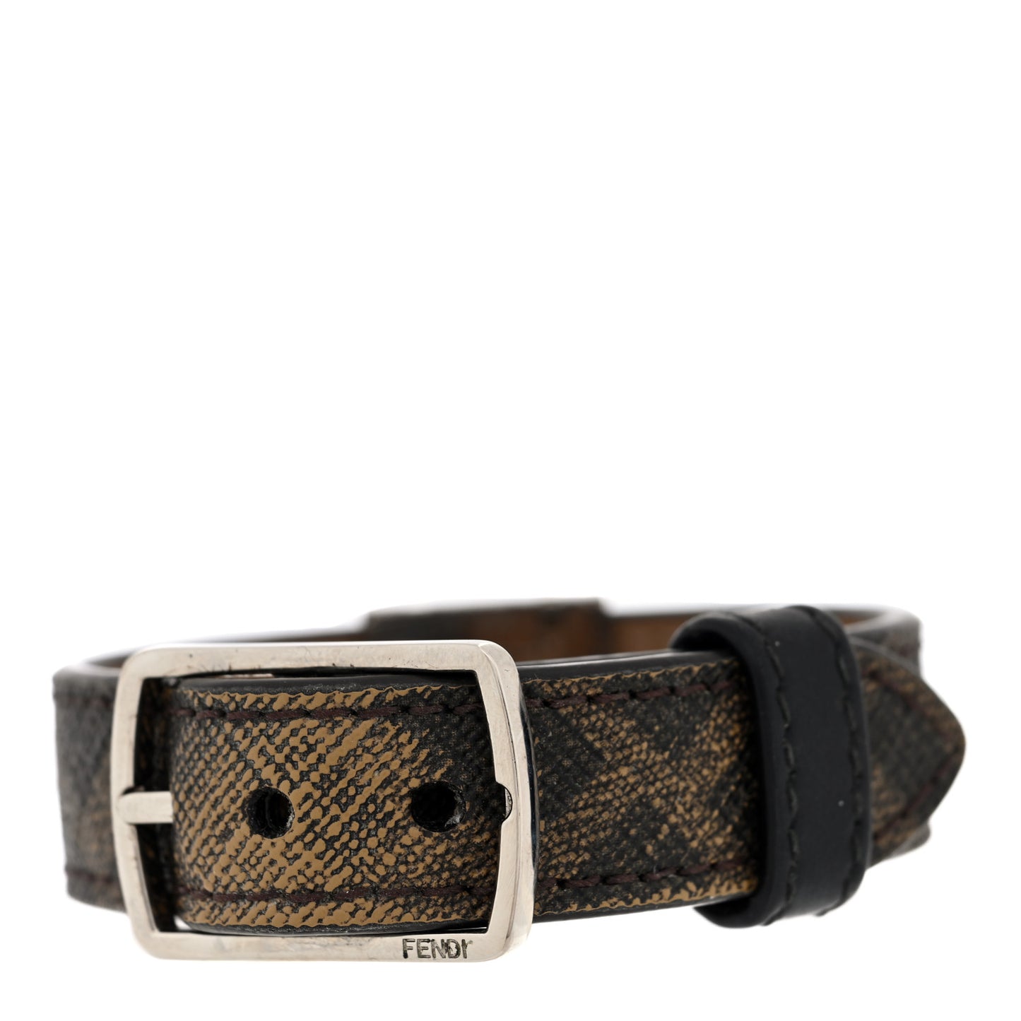 Glazed Fabric Vitello King FF 1974 Diagonal Bracelet S Tobacco Black