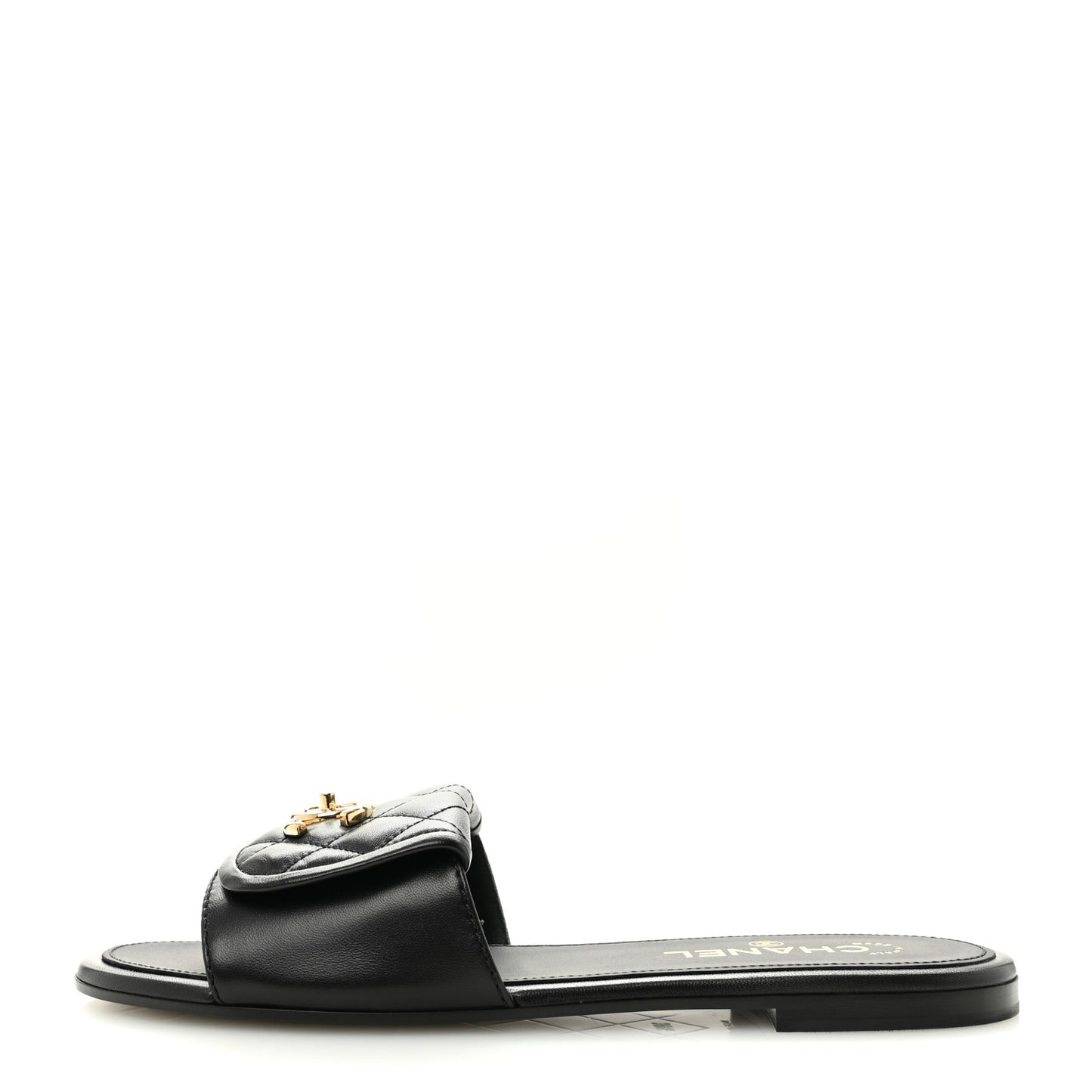 Lambskin Quilted Turnlock Flat Mules 39 Black 39.5 Black