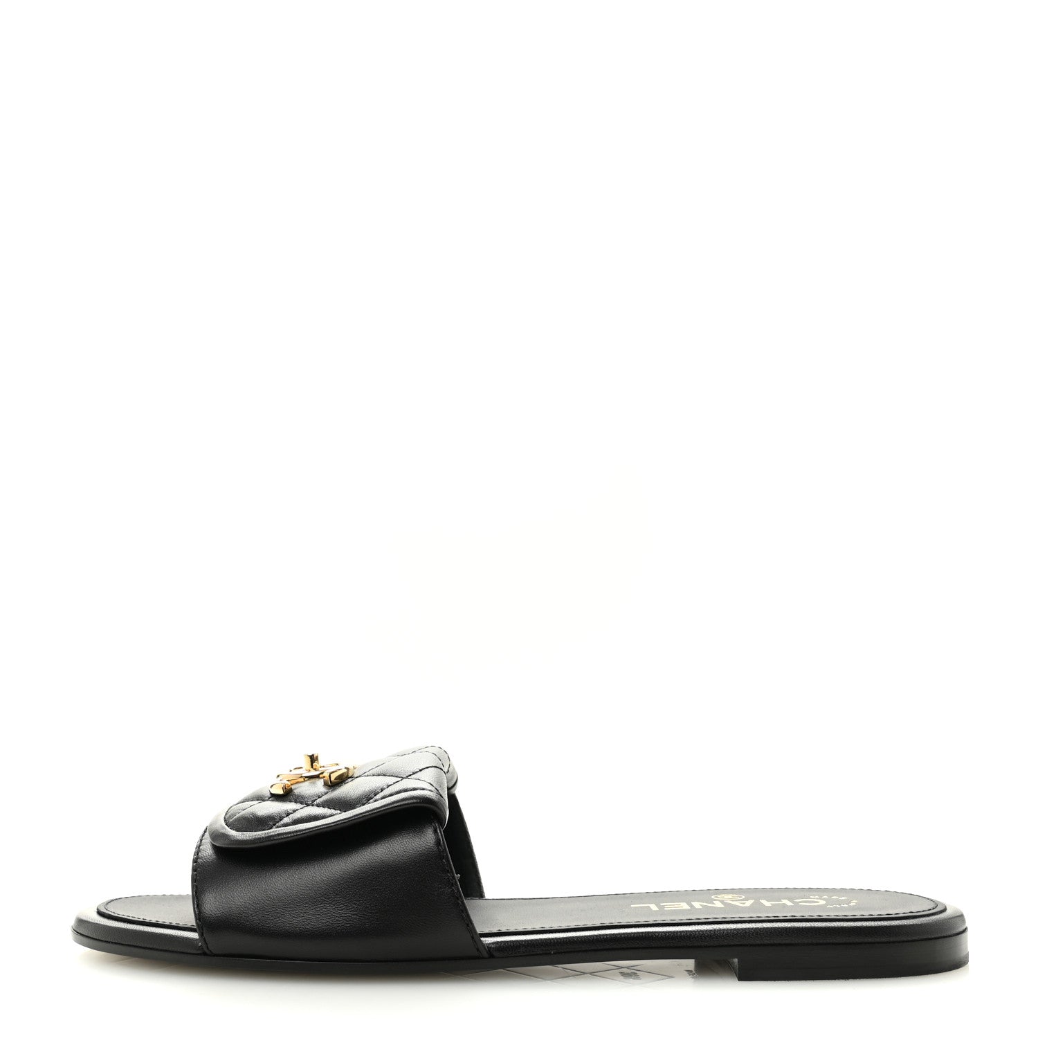 Chanel Lambskin Quilted Turnlock Flat Mules 39 Black 39.5 Black 1 of 10