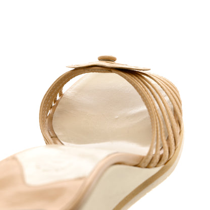 Chanel Lambskin Camellia Wedge Sandals 38.5 Beige White 10 of 10