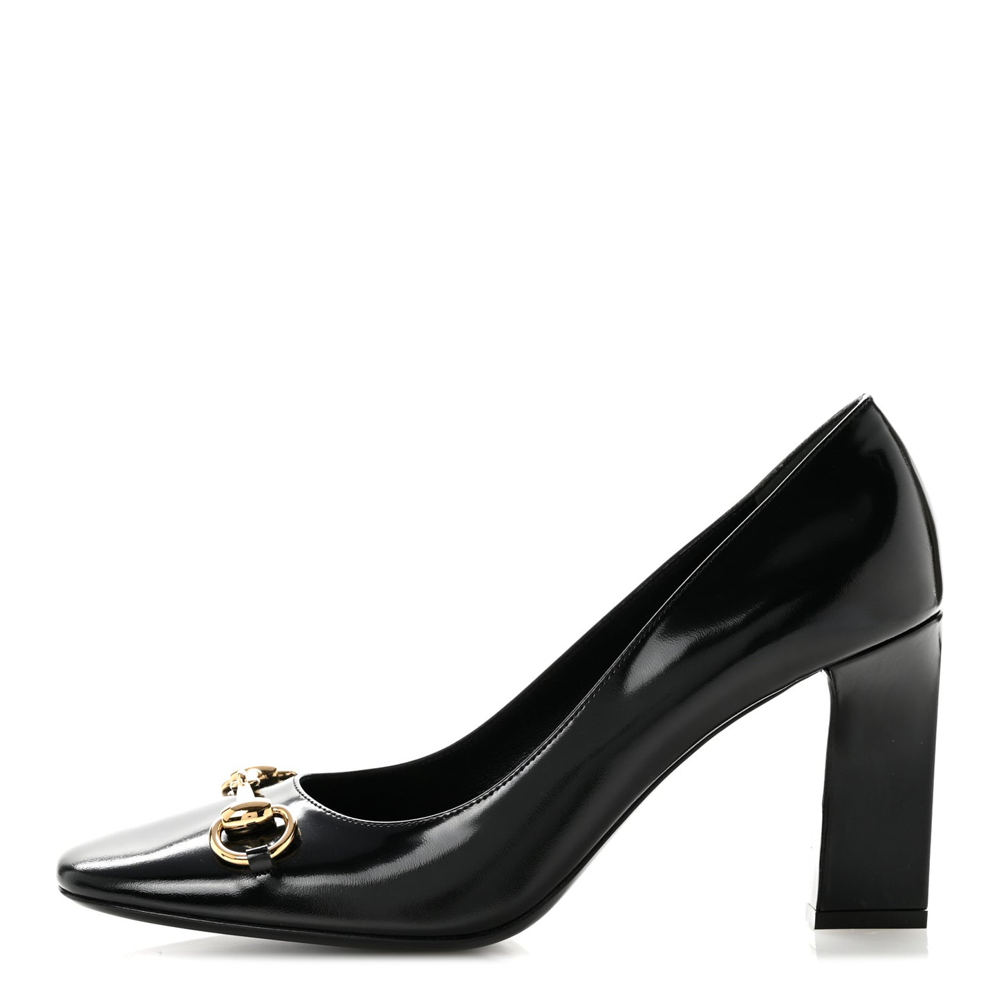 Shiny Calfskin Horsebit Signora 85mm Pumps 39 Black