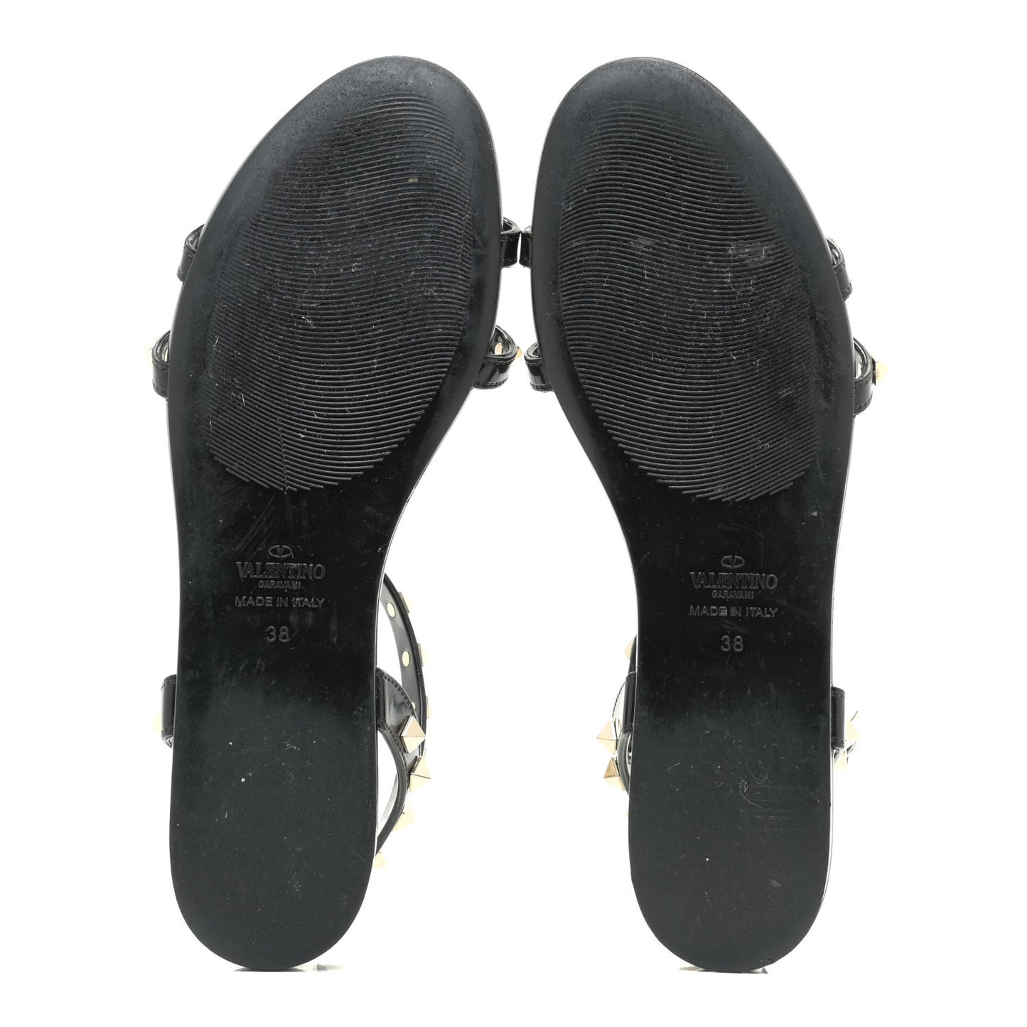 Patent Rockstud T-Strap Slingback Flat Sandals 38 Black