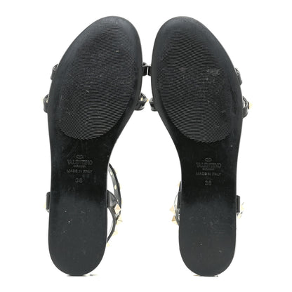 Valentino Garavani Patent Rockstud T-Strap Slingback Flat Sandals 38 Black 5 of 7