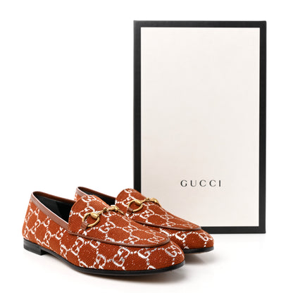 Gucci Canvas GG Monogram Horsebit Womens Jordaan Loafers 35.5 Burnt Orange Silver 18 of 18